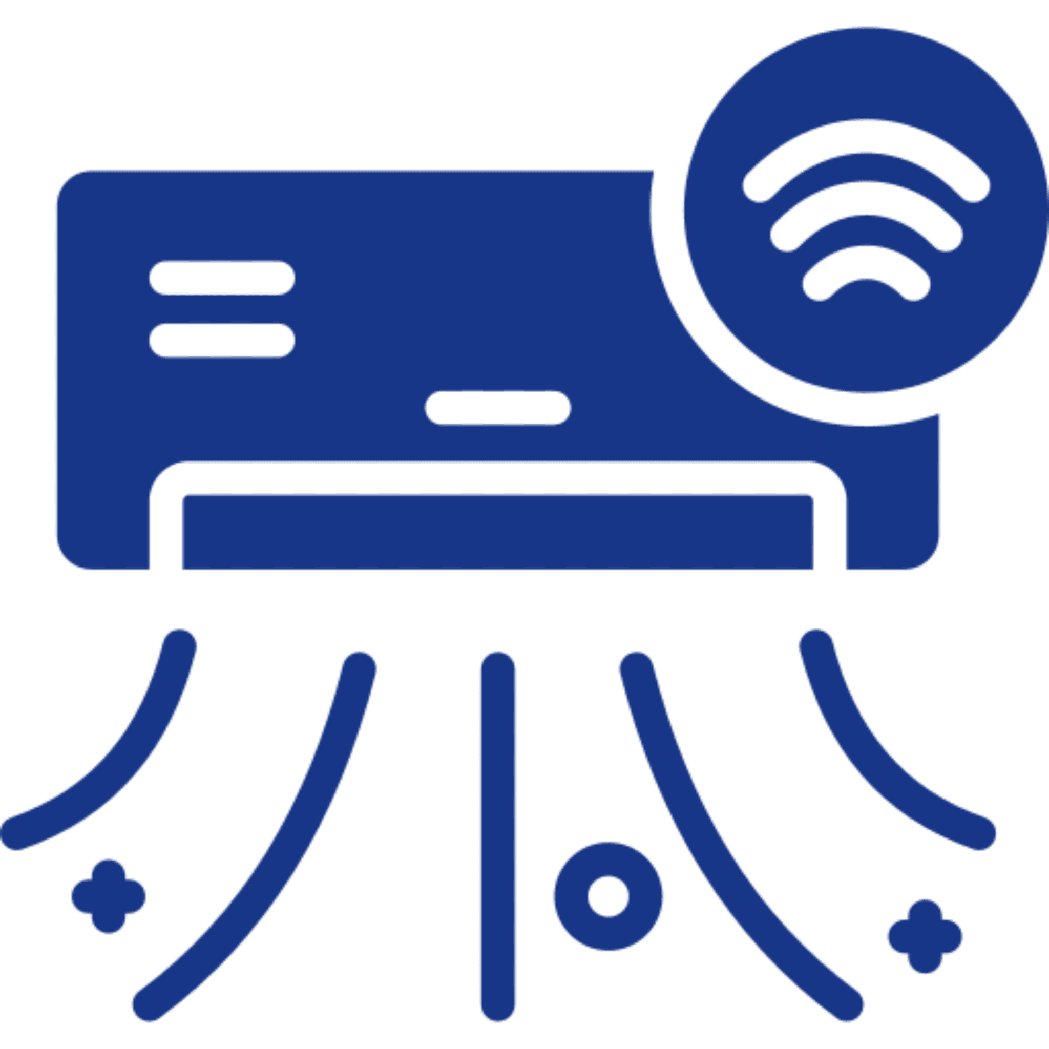 Blue air conditioner graphic with signal icon