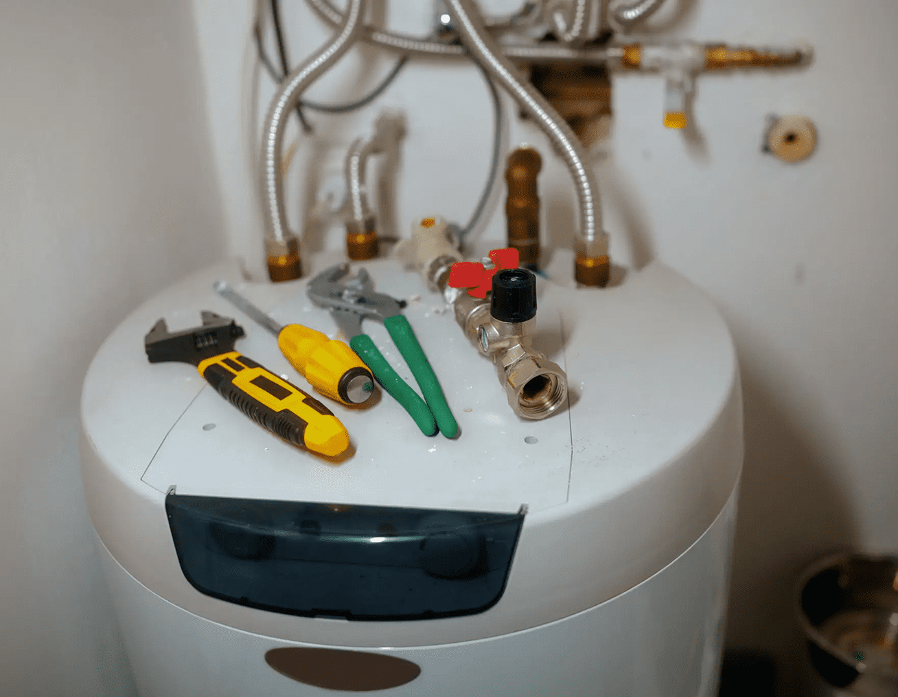 Tools on water heater surface