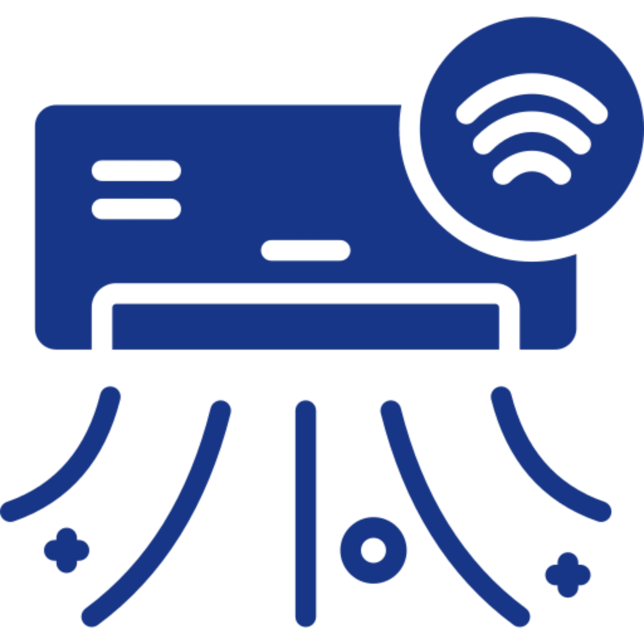 Blue air conditioner graphic with signal icon