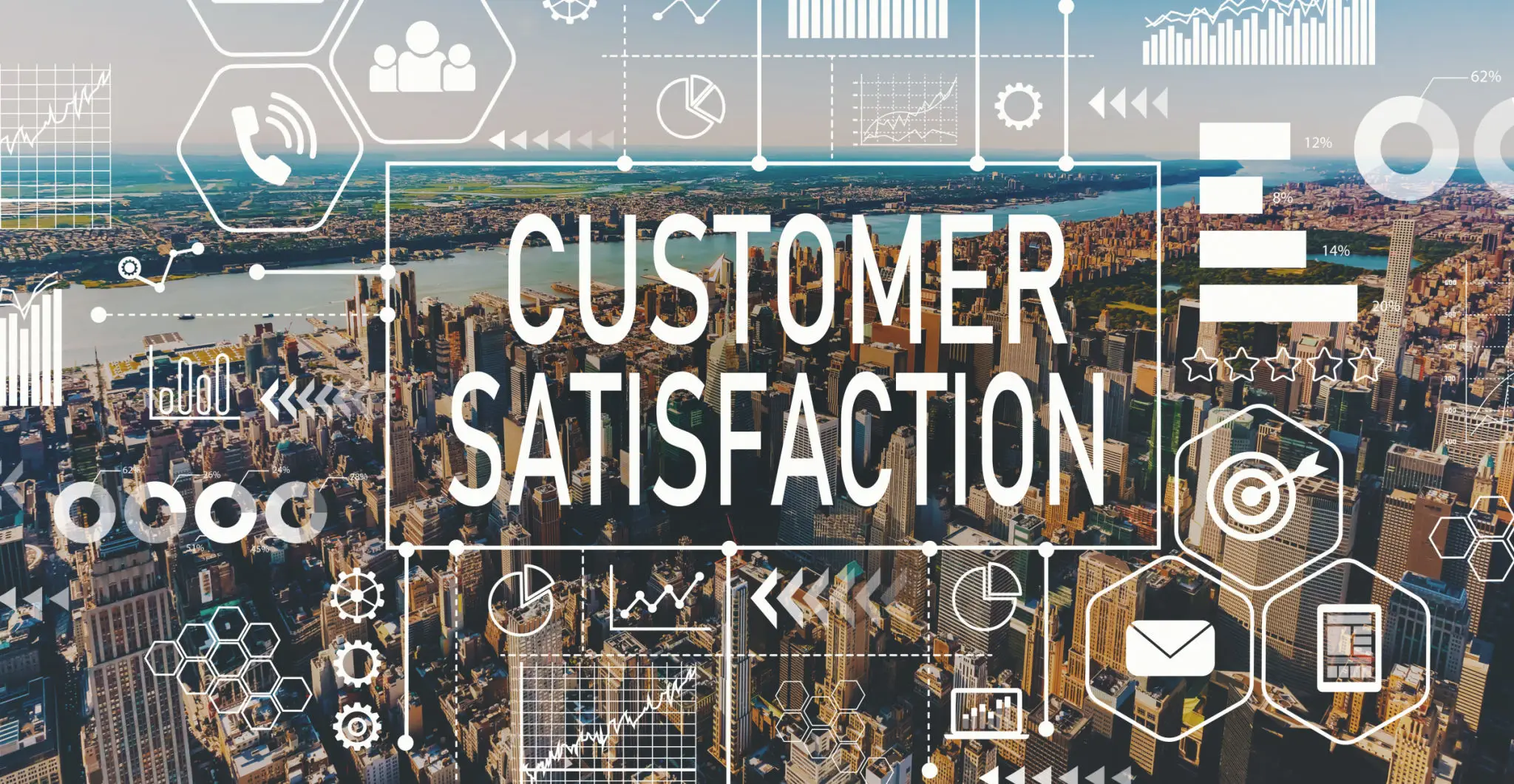 Digital overlays and cityscape scene