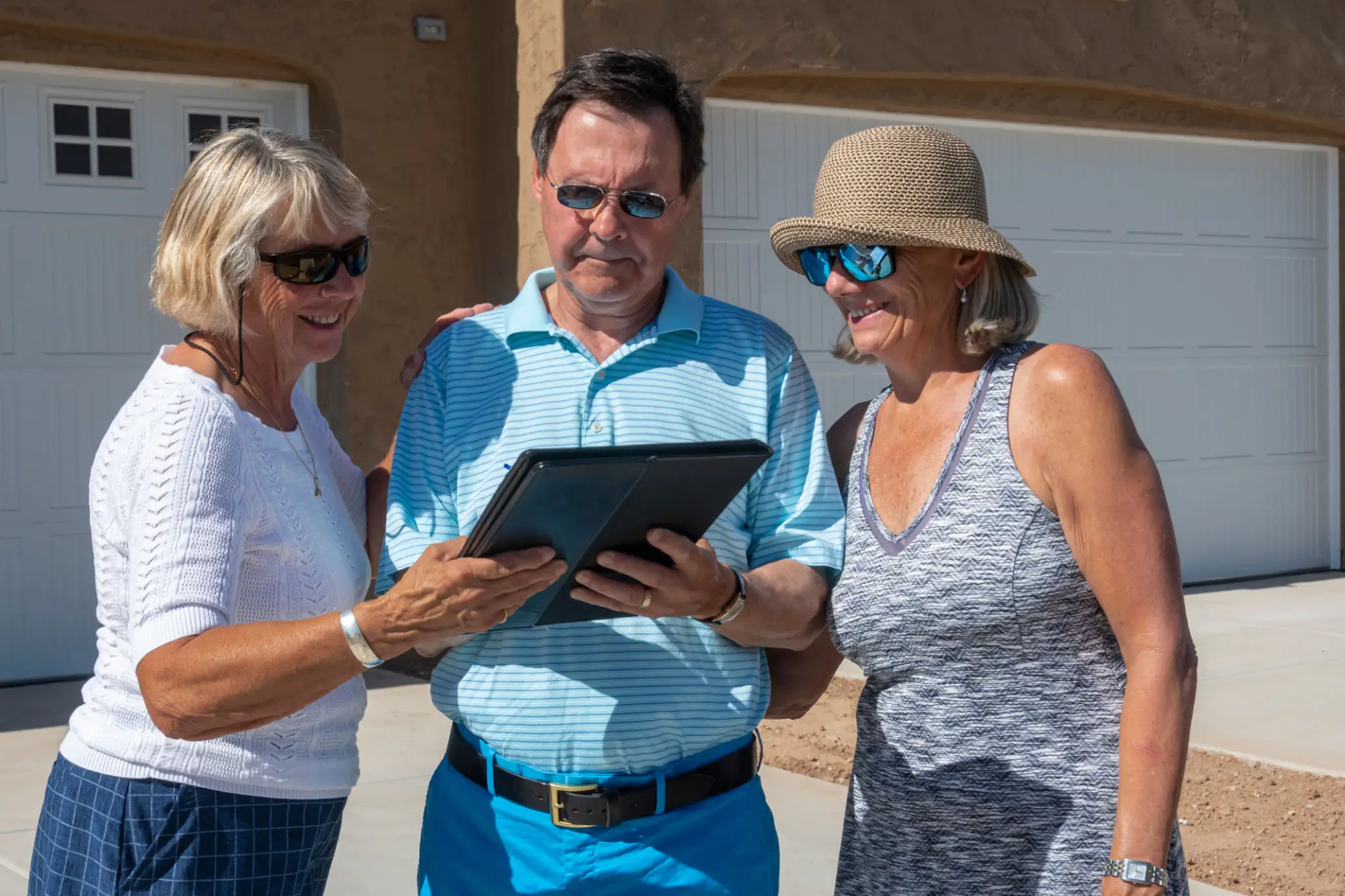 Group of friends sharing a tablet