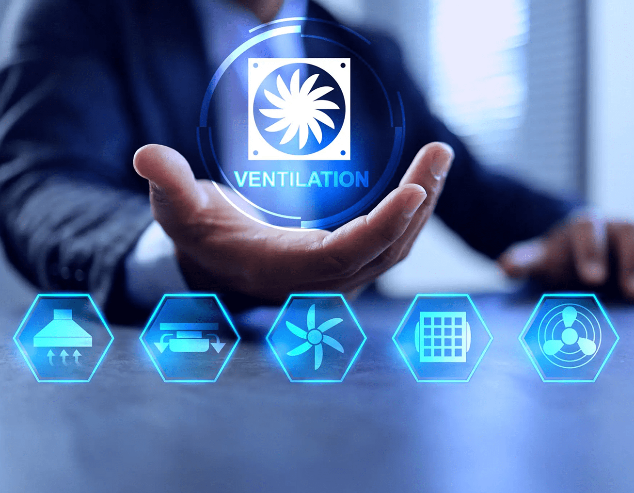 Ventilation technology concept with icons