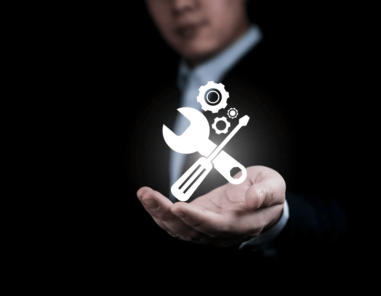 Hand presenting virtual tools and gears